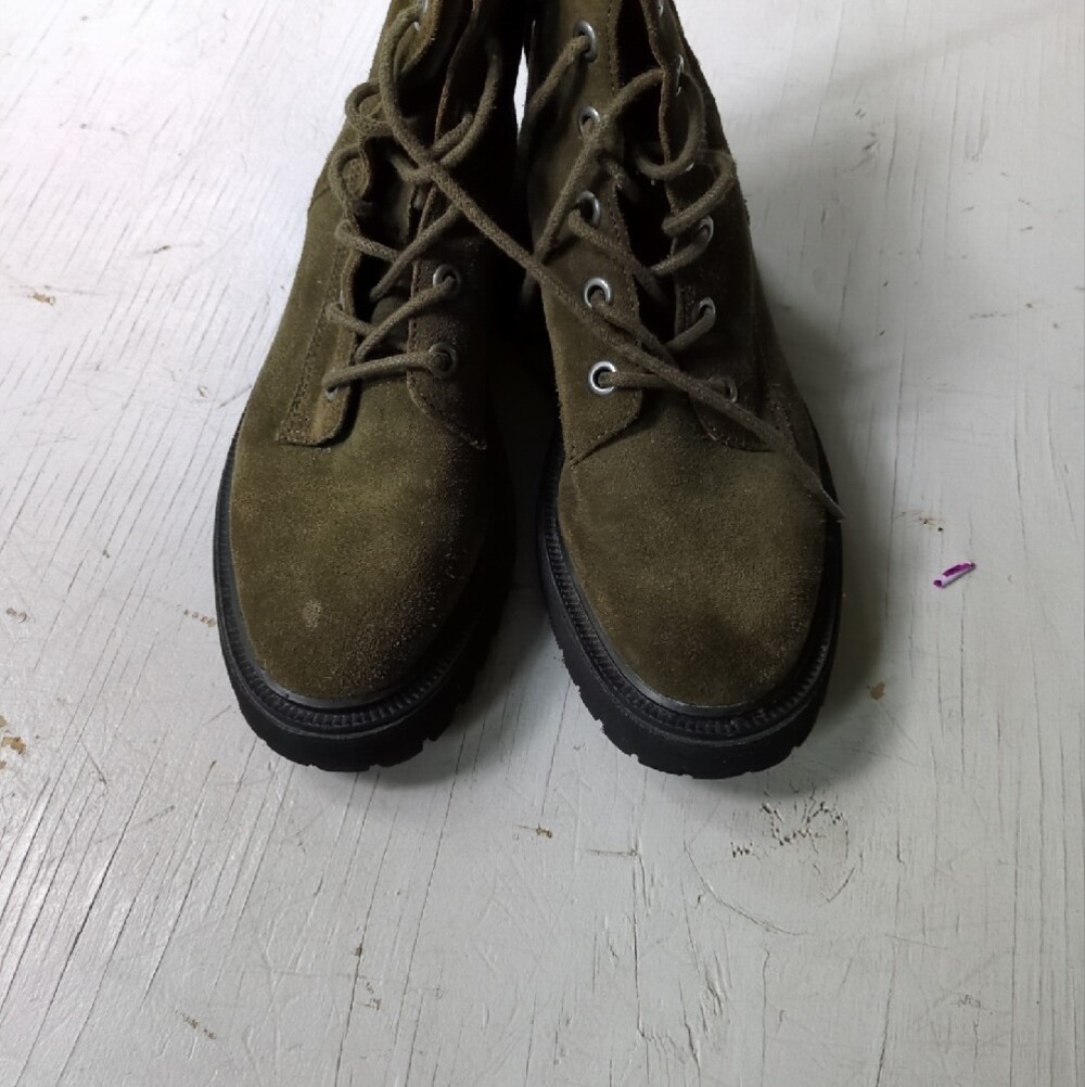 Madewell Women's Olive Suede Lace-Up Combat Boots - Picture 3 of 5